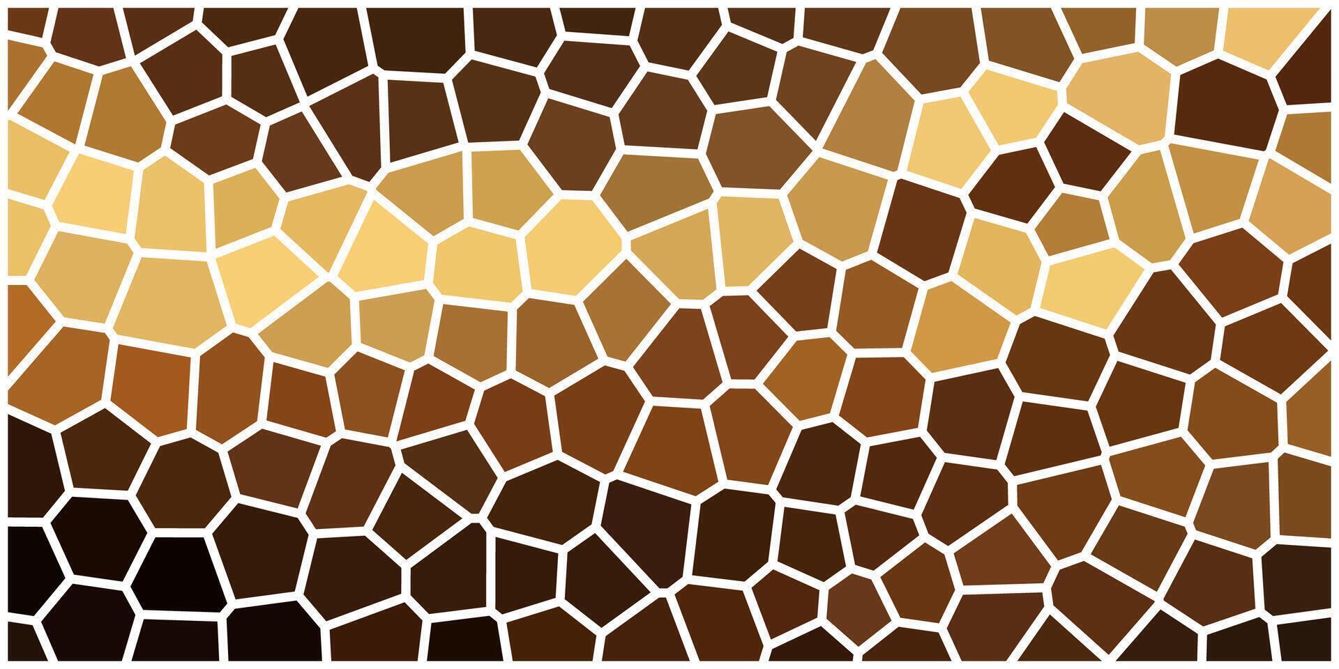 A mosaic pattern with irregular polygons in warm brown and golden hues, resembling stained glass or giraffe skin, with white outlines enhancing the contrast. vector