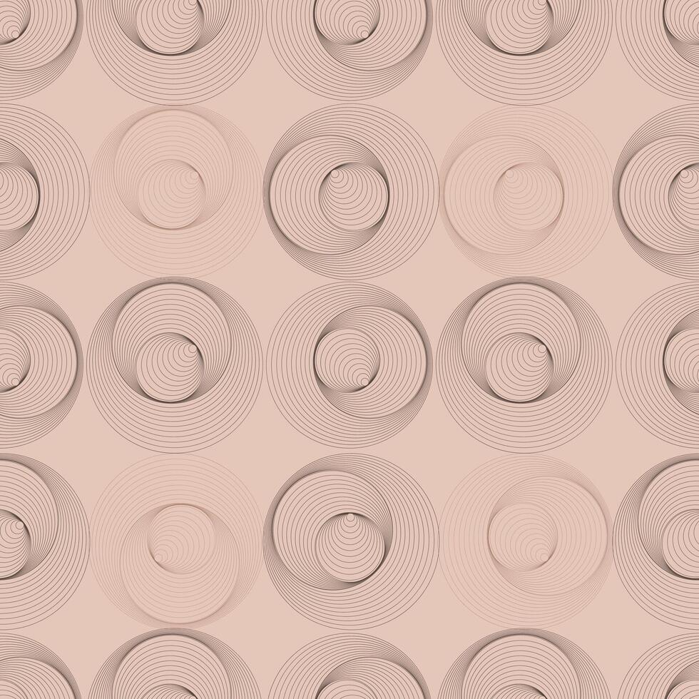 Abstract mid-century linear seamless pattern with geometric shapes circles futuristic on a mocha colored mousse background evoking a soft brown color. vector