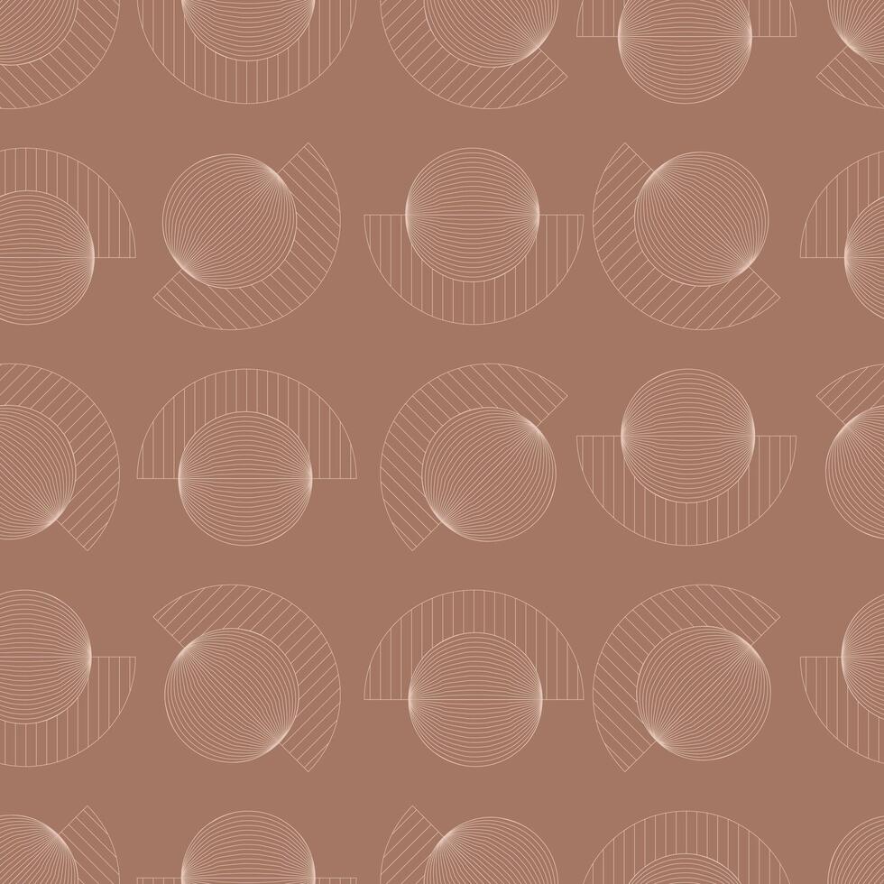 Abstract mid-century linear seamless pattern with geometric shapes of neurographic circles on a mocha colored mousse background evoking a soft brown color. vector