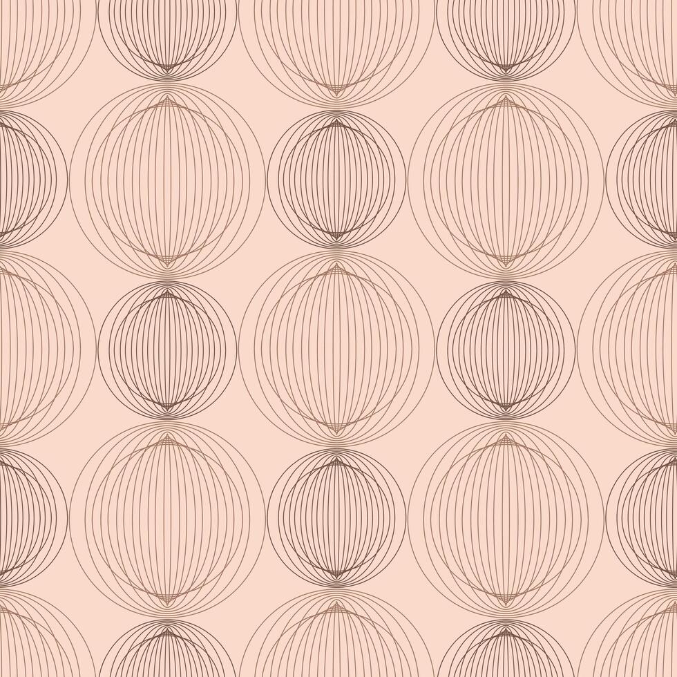 Abstract mid-century linear seamless pattern with geometric circle shapes on a mocha colored mousse background evoking a soft brown color. vector