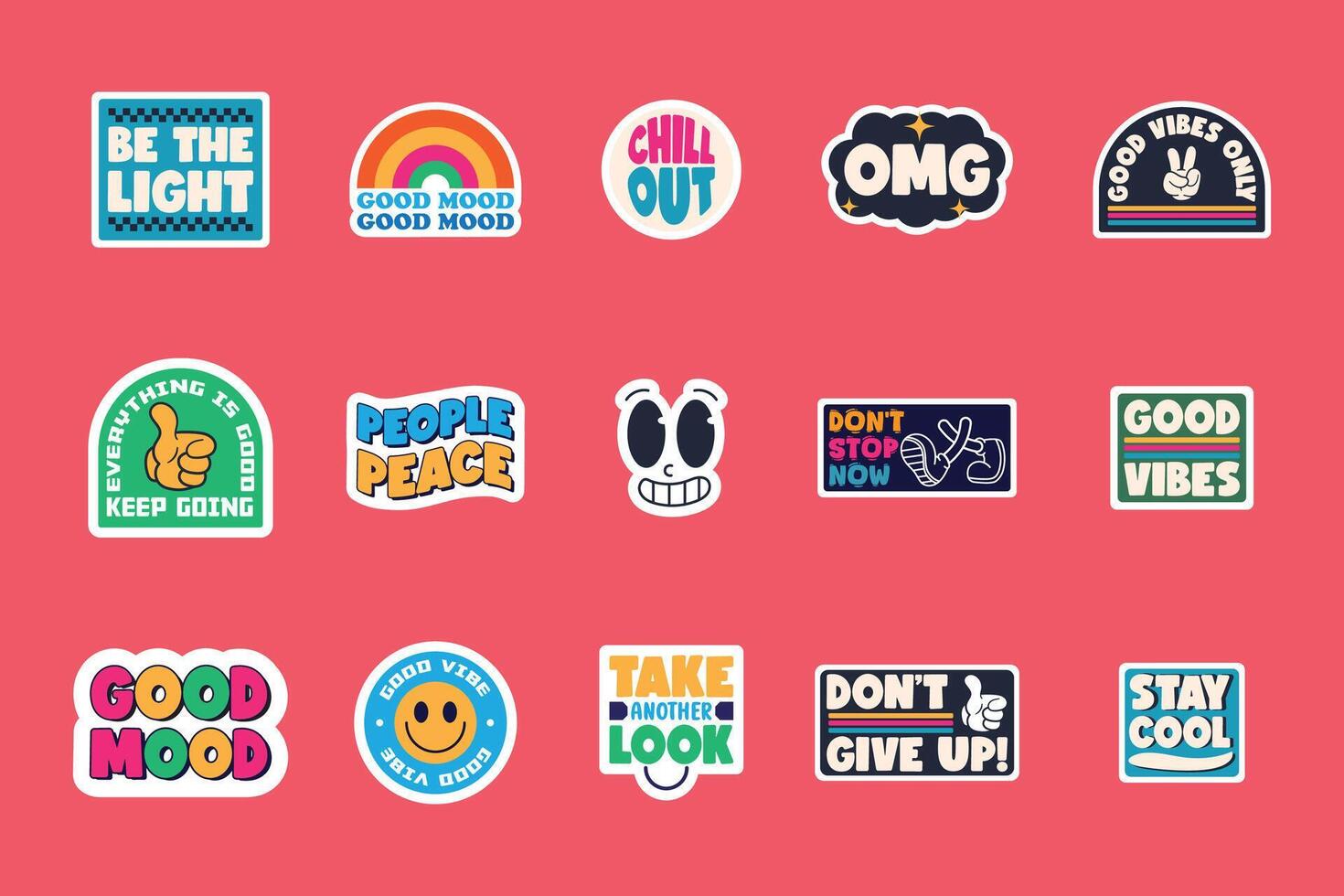 Motivational and Positive Quote Sticker Set - Retro Typography Sticker vector
