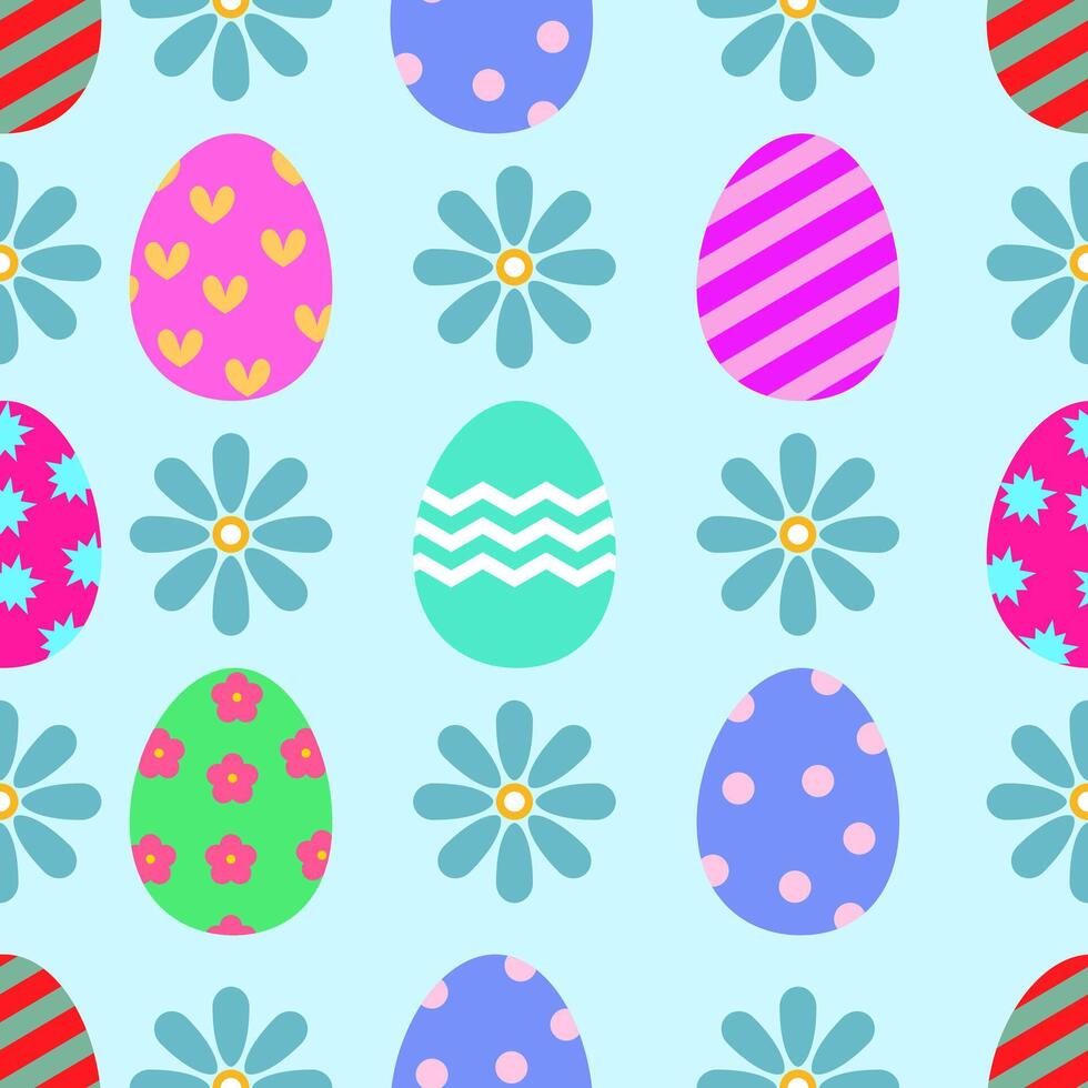 Easter eggs with flowers seamless pattern. vector