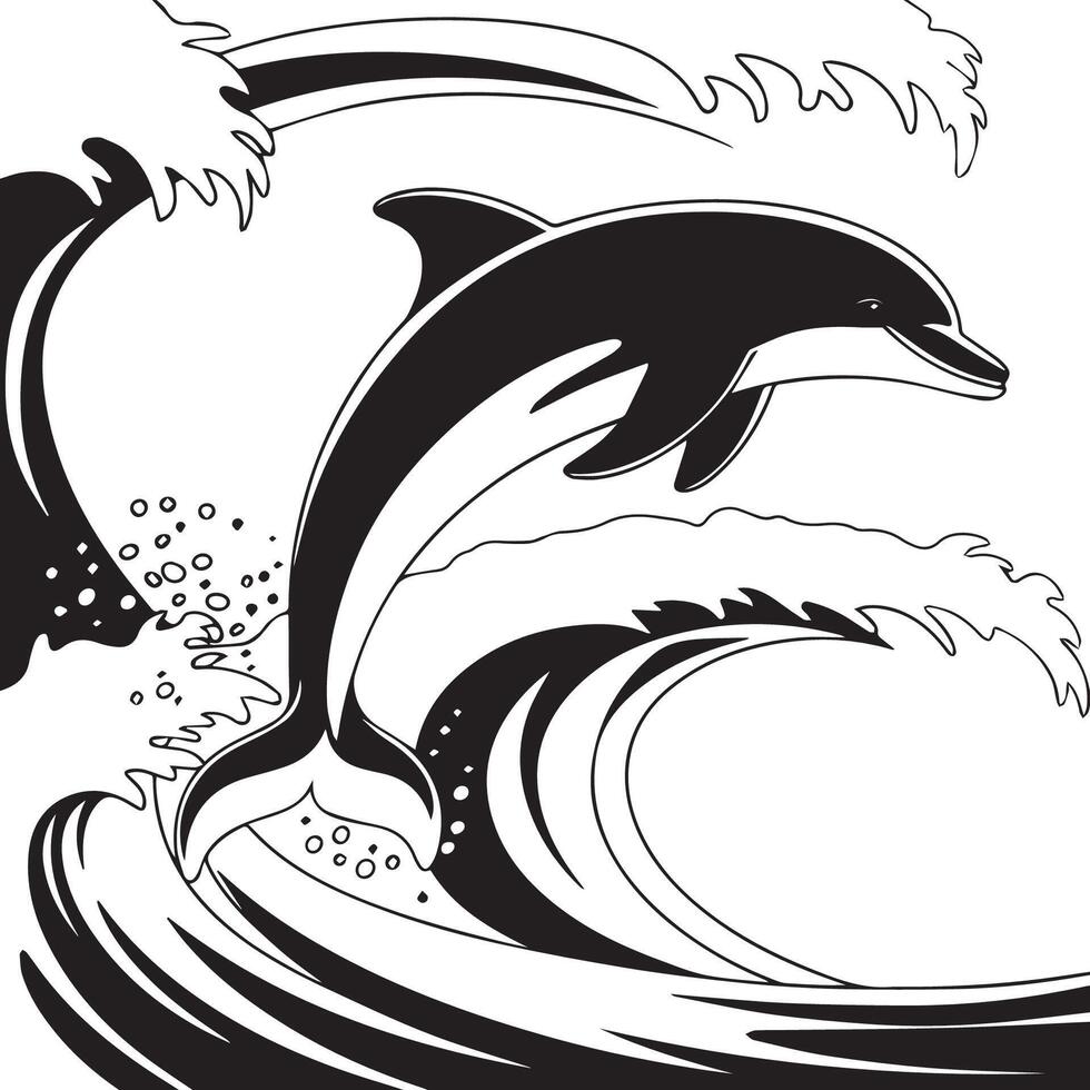 Dolphin super simple black and white background vector