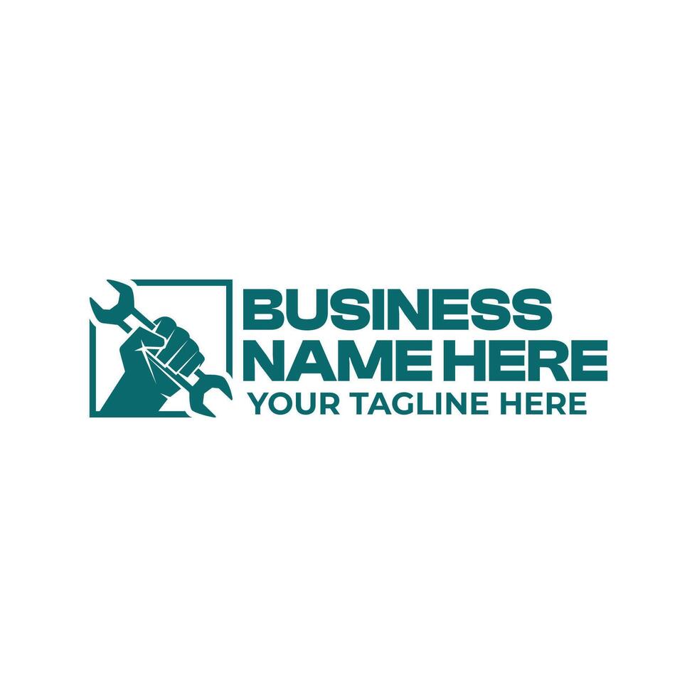 Hand holding a wrench repairing logo design vector