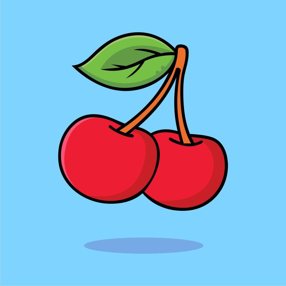 Cherry Fruit Cartoon Icon Illustration, Food Nature Icon Concept Isolated. vector