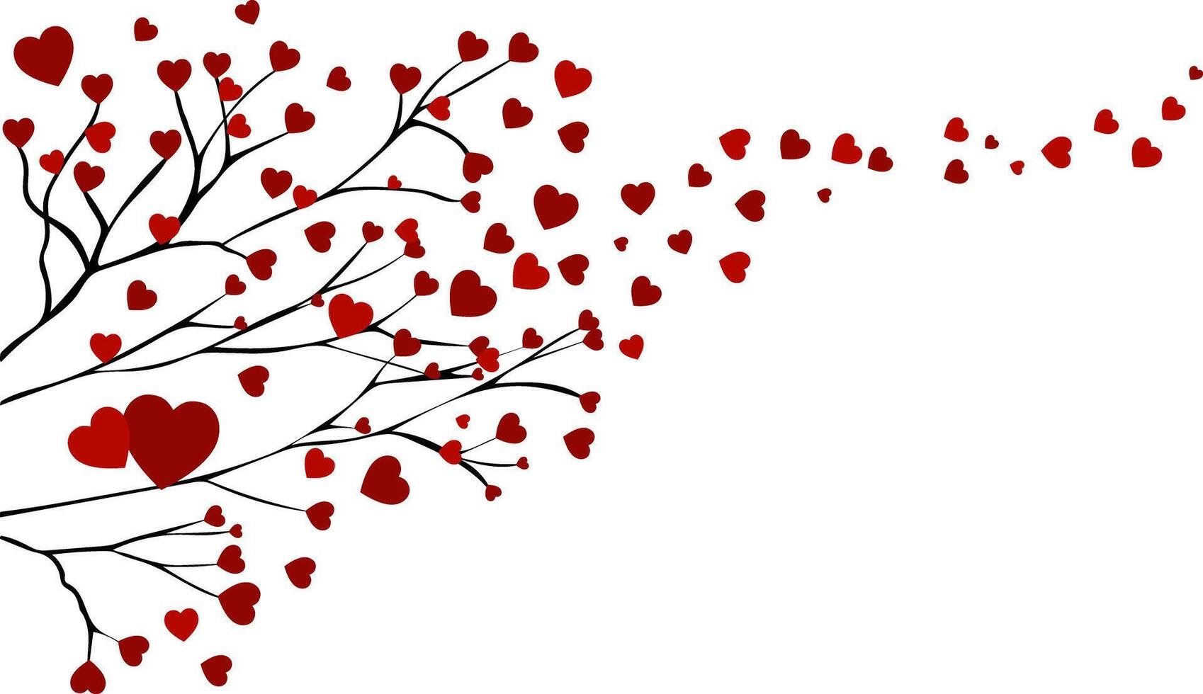 Hearts on a isolate background with a romantic and decorative design. The concept of branches of love. Tree of love. Happy Valentine's day. vector
