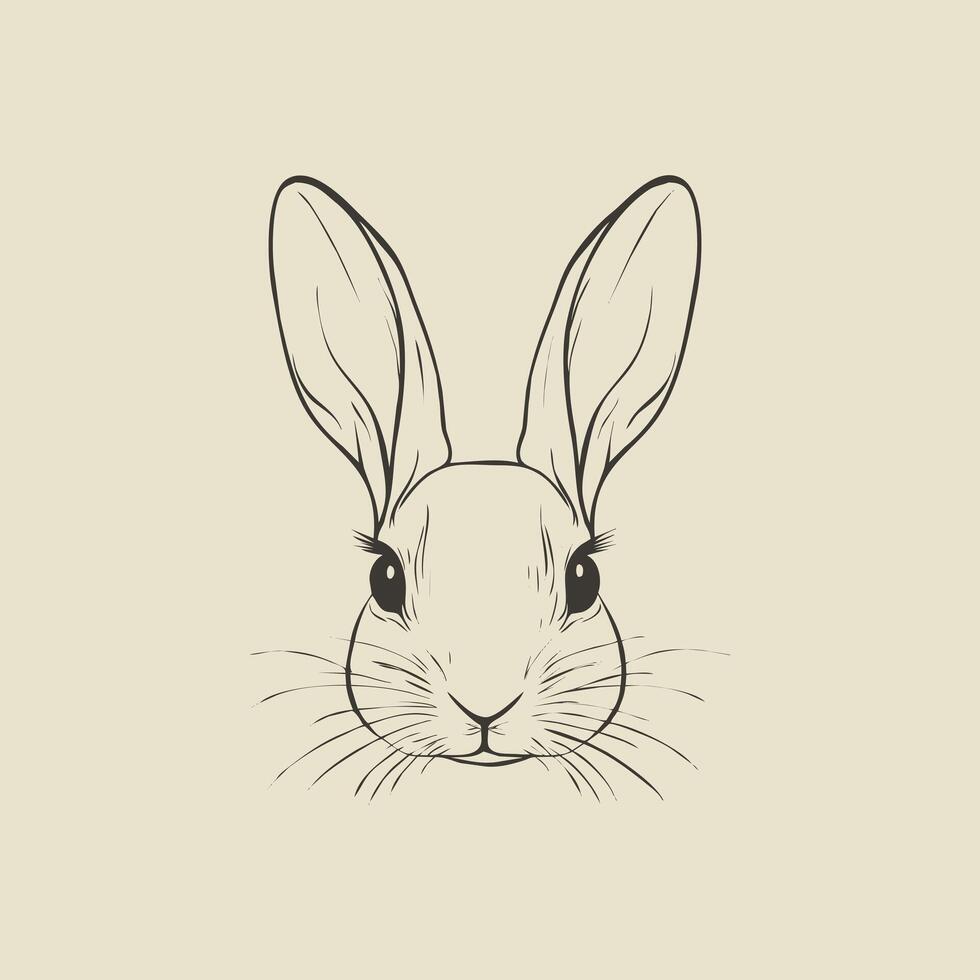 Illustration of rabbit's face in a flat minimalist style, gentle curves and sharp details, clean and symmetrical black lines, white background vector