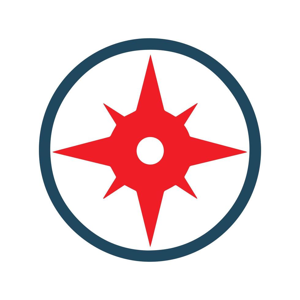 a red and white compass icon on a white background vector