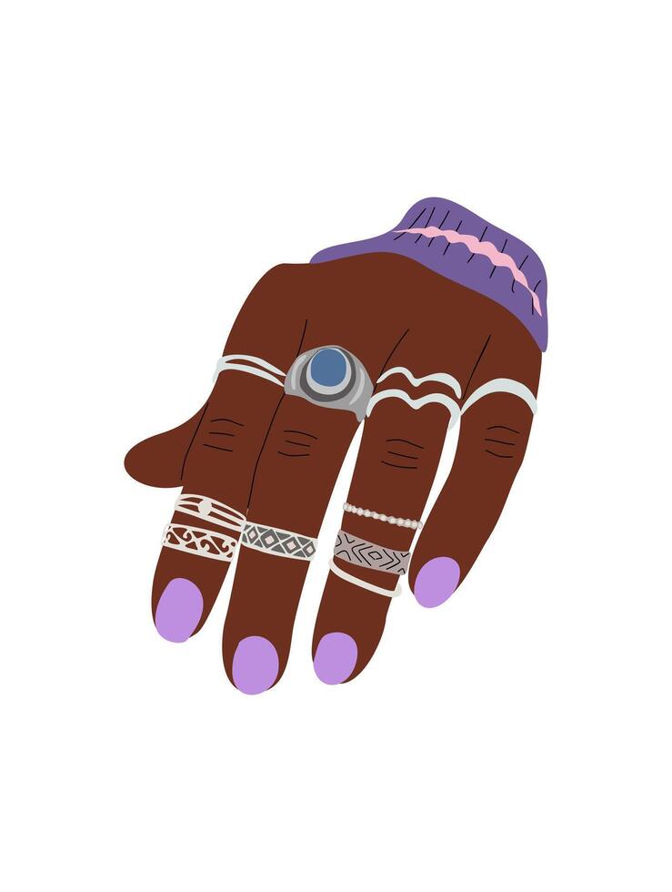 An illustration of a woman's hand with rings vector