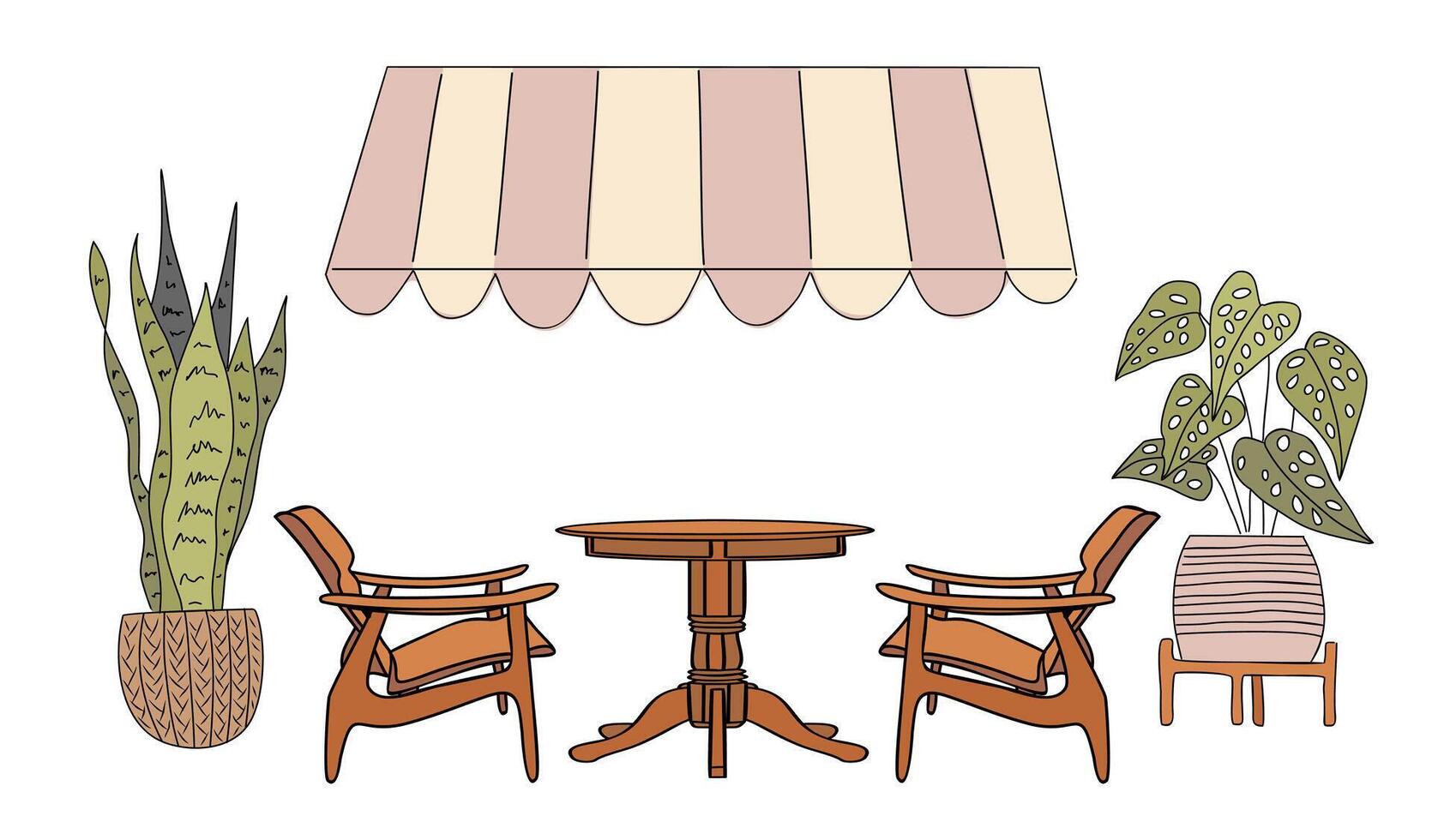 A drawing of a table and chairs with a table and chairs vector