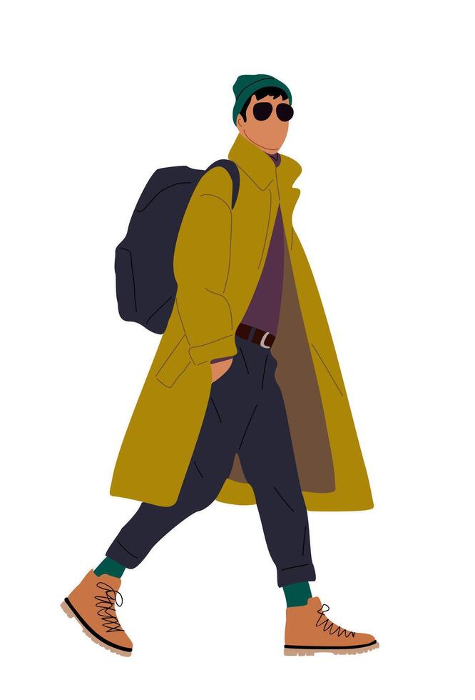 A man in a yellow coat and sunglasses is walking vector