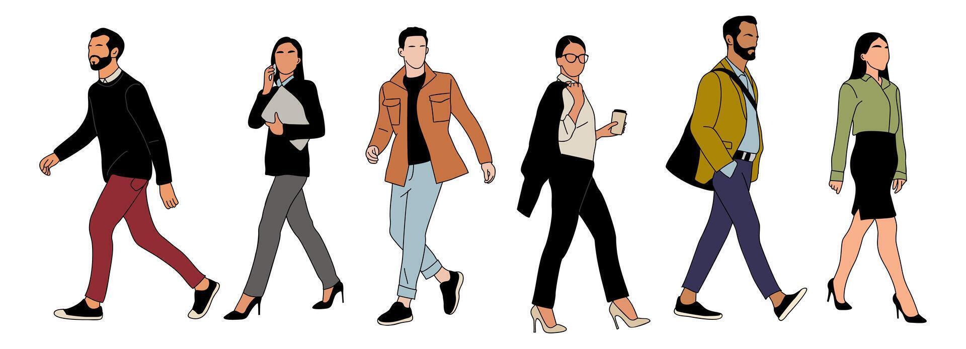 A group of people walking in different styles vector