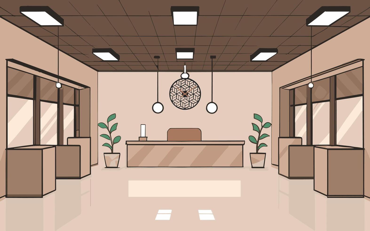 An illustration of a room with a desk and plants vector