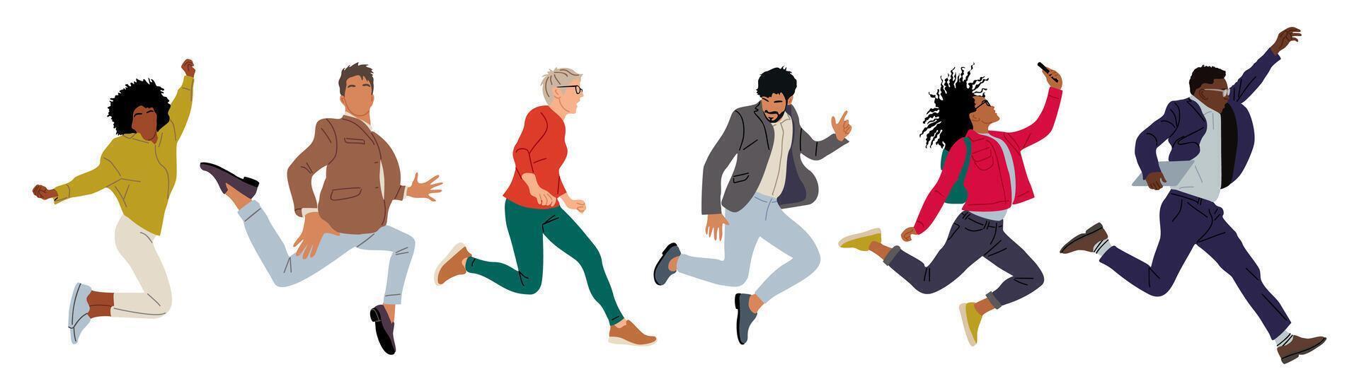 A group of people running together vector