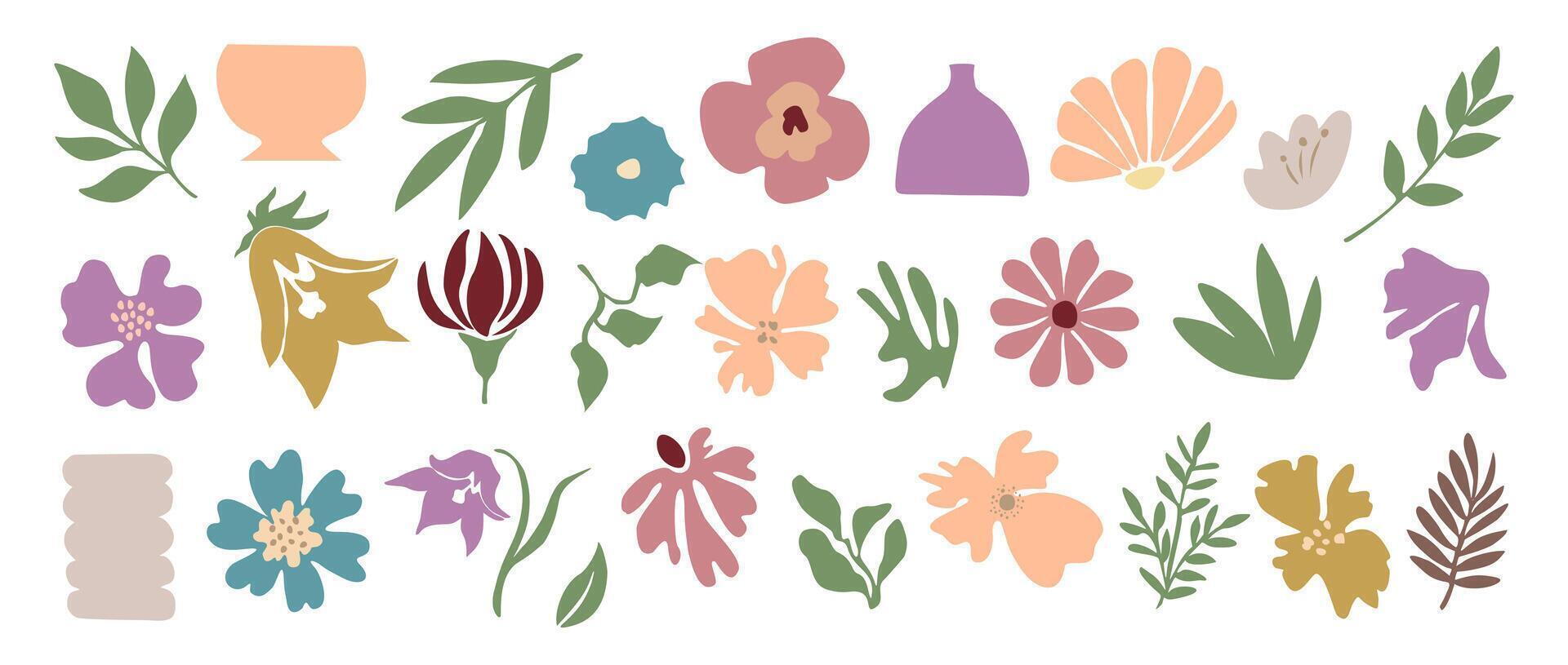 A set of flowers and leaves on a white background vector