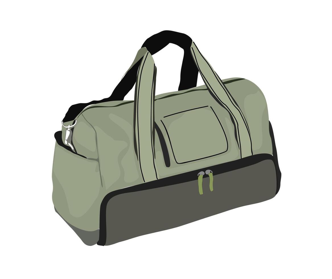 A green duffel bag with a zipper vector