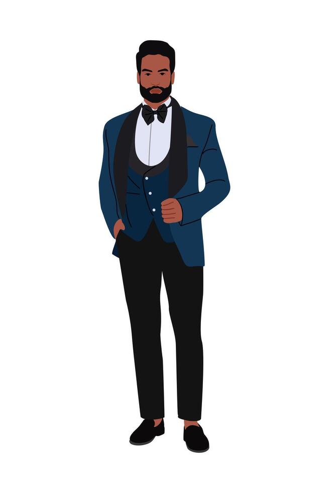 A cartoon man in a blue suit and bow tie vector