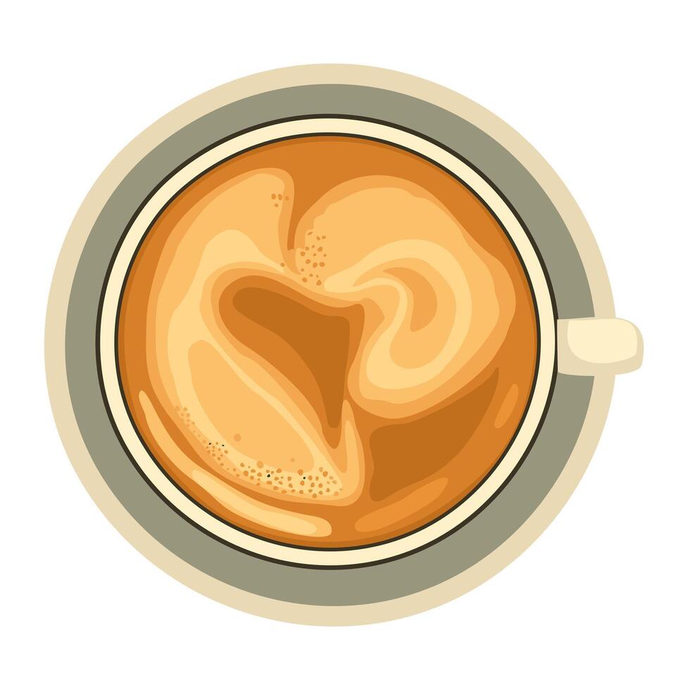 Cup of coffee with milk foam. Top view of latte, cappuccino mug. vector