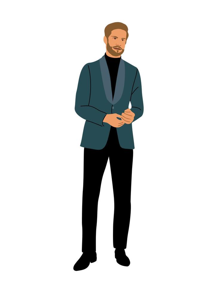 A man in a suit and tie standing with his hands in his pockets vector