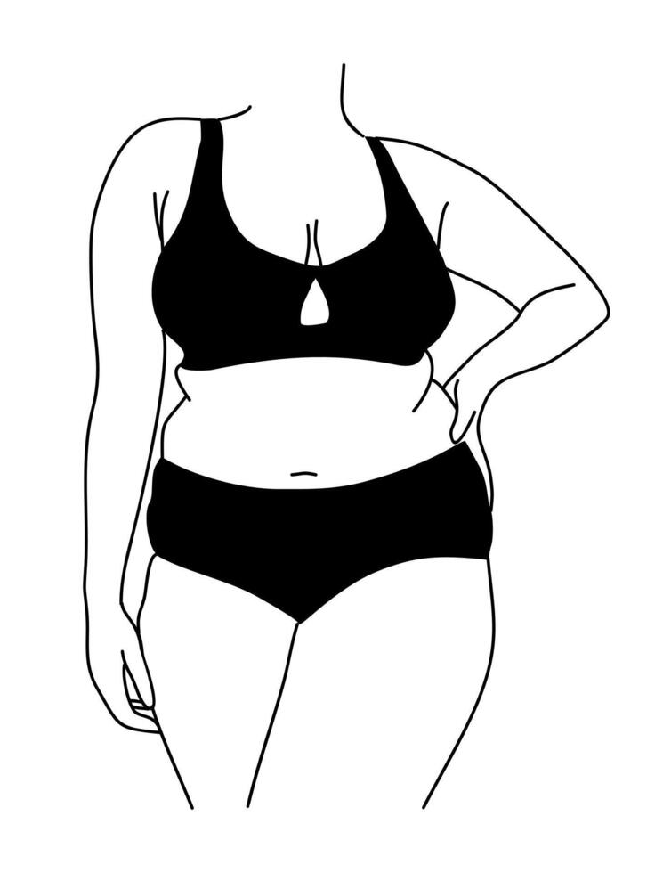 A black and white drawing of a woman in a bikini vector