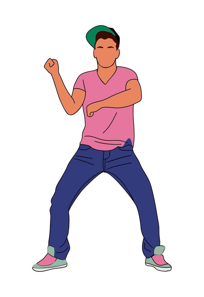A cartoon man in a pink shirt and blue jeans vector