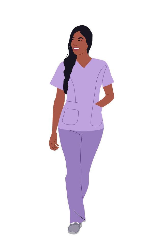 An illustration of a woman in a purple scrub suit vector