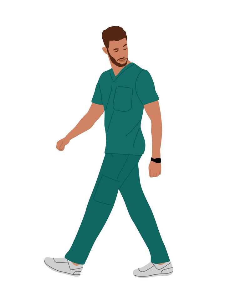 A man in a green scrub suit walking vector