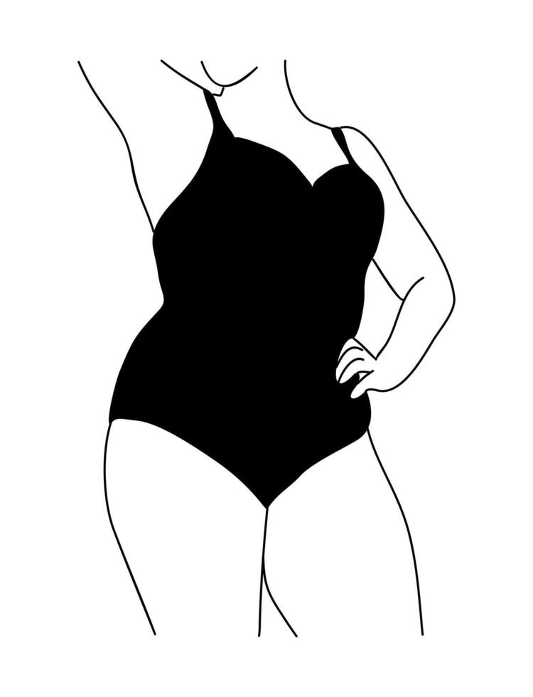 A black and white drawing of a woman in a swimsuit vector