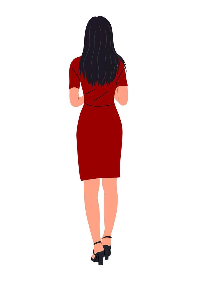 A woman in a red dress standing back vector