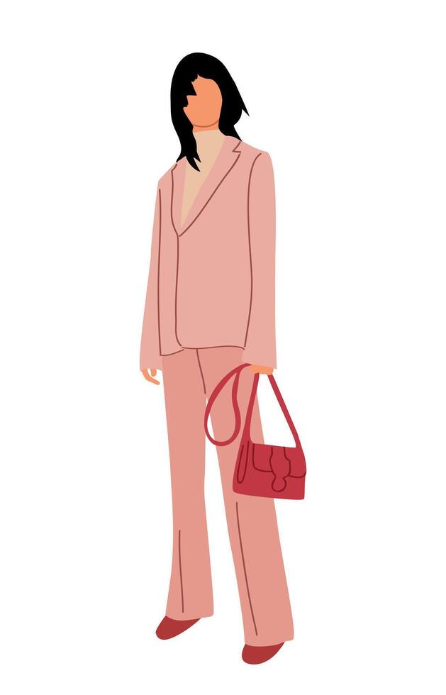 A woman in a pink suit holding a red bag vector