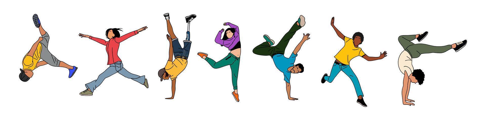 A group of people jumping in the air vector