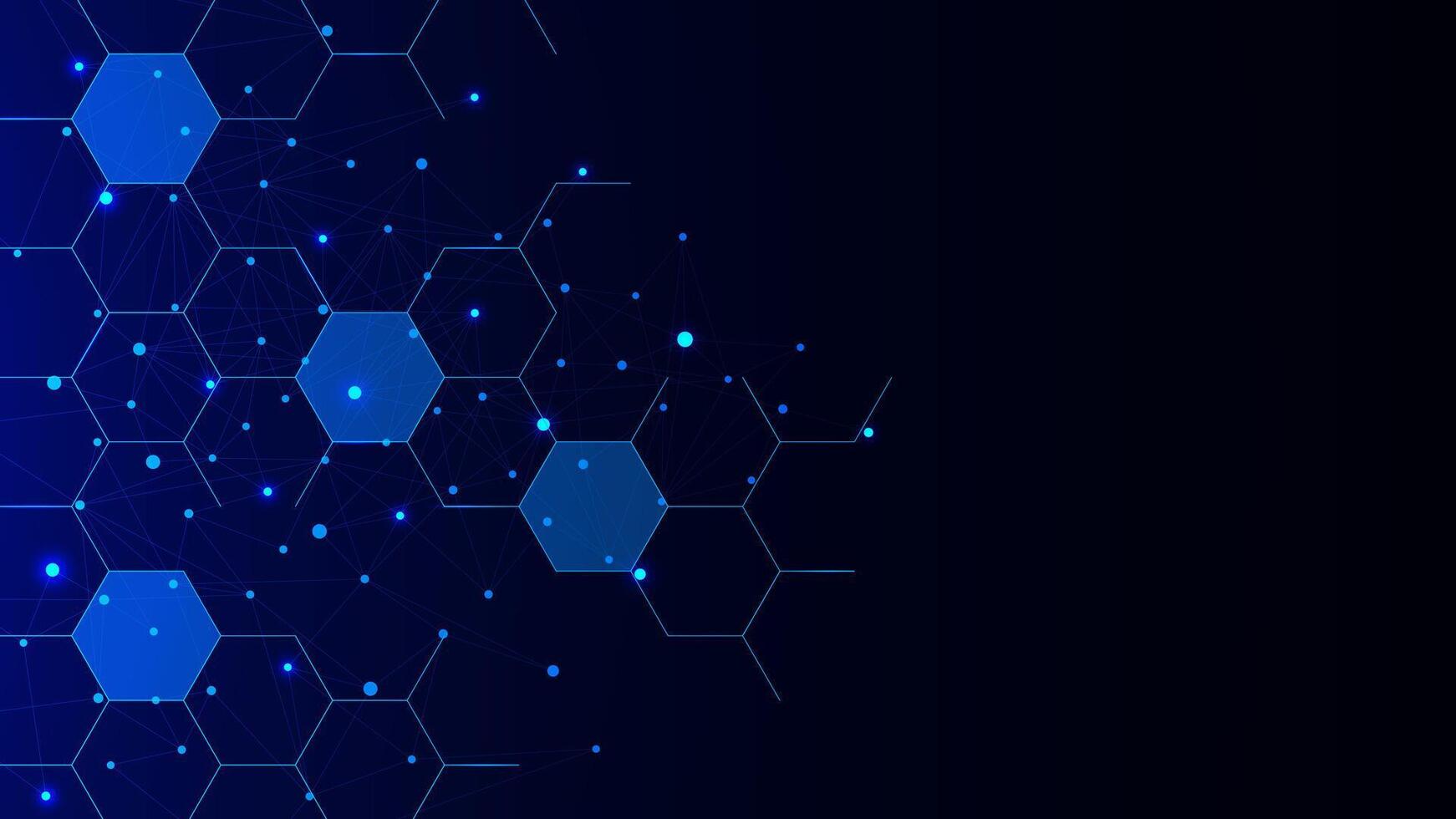 Abstract blue hexagonal and glowing particles. Geometric design with polygonal shapes for chemistry, medical, science and technology vector