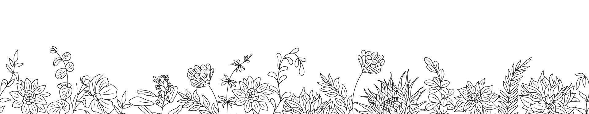 A drawing of a field of grass with flowers vector