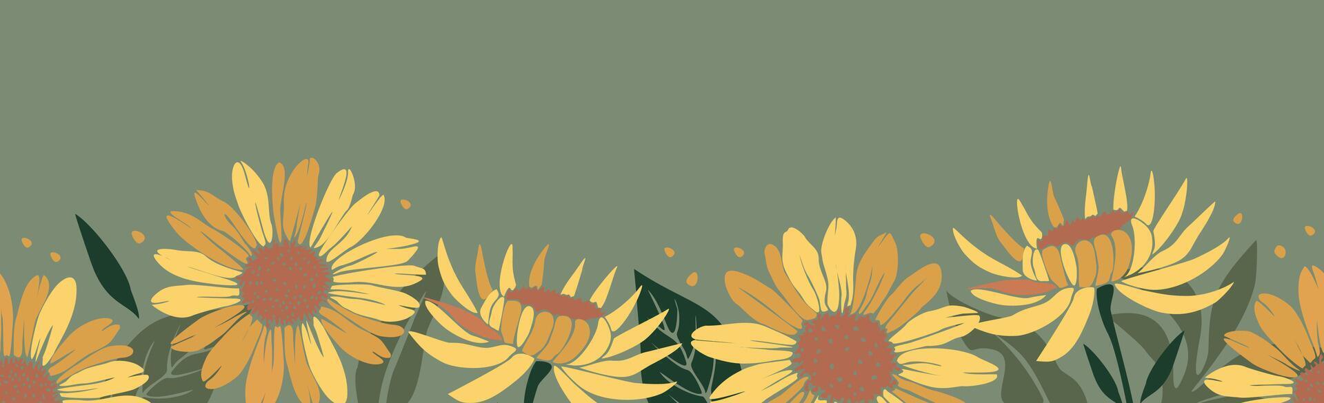 illustration of yellow sunflowers on a green background vector