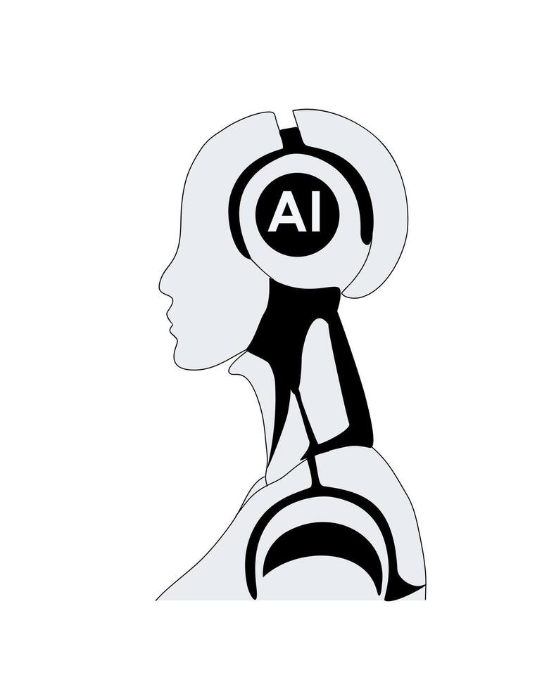 A robot head with the word ai on it vector