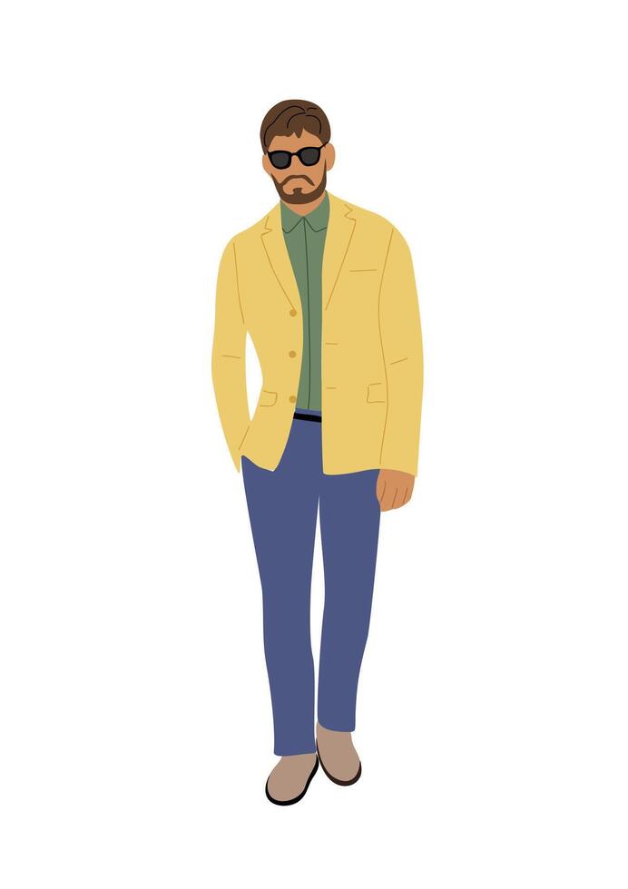 A man in a yellow jacket and blue pants vector