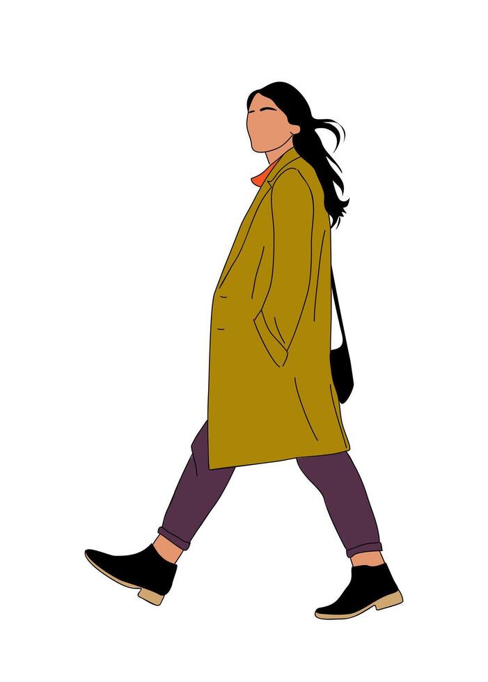 A woman in a coat walking down the street vector