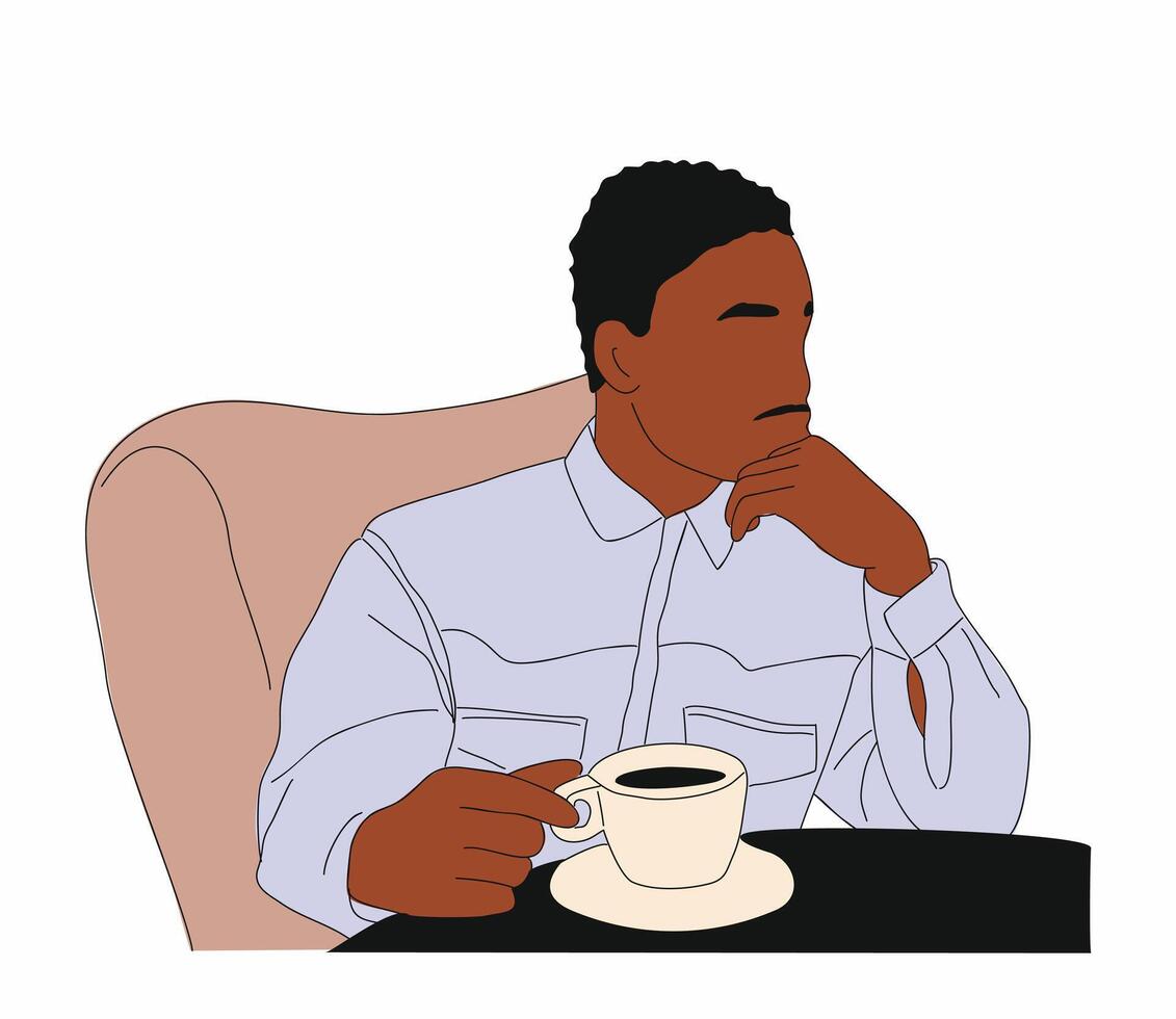 Illustration of a man sitting at a table with a cup of coffee vector