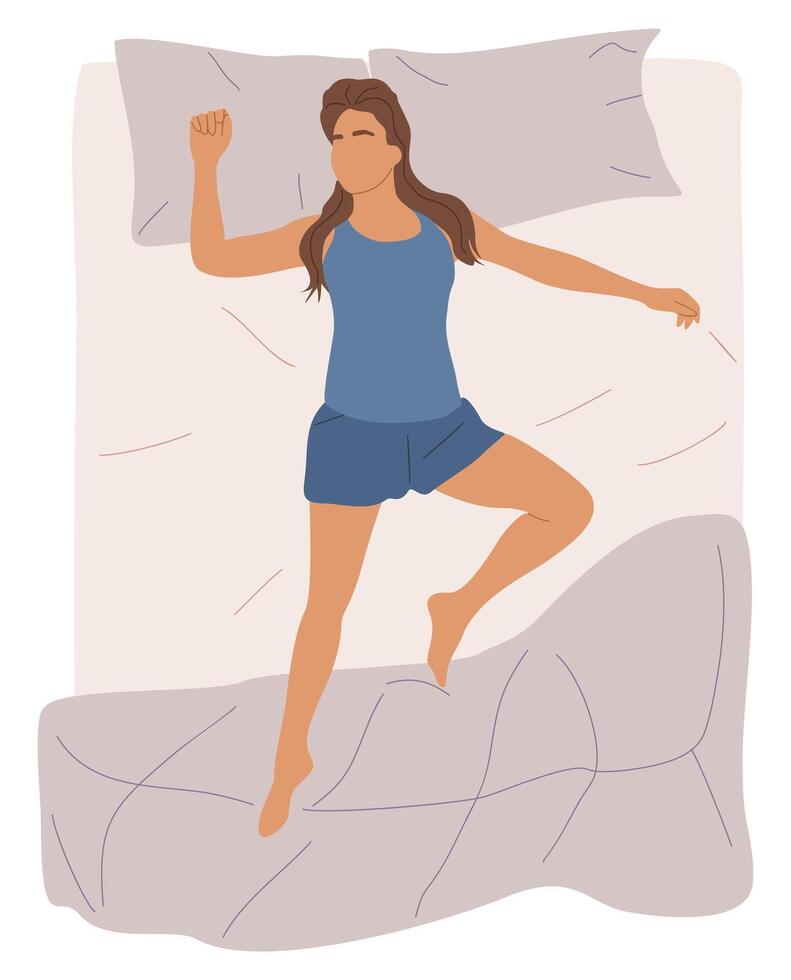 A woman is sleeping in bed with her arms up vector