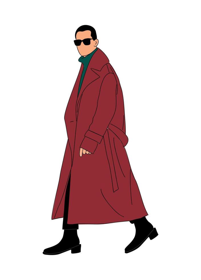 A man in a red coat and sunglasses walking vector