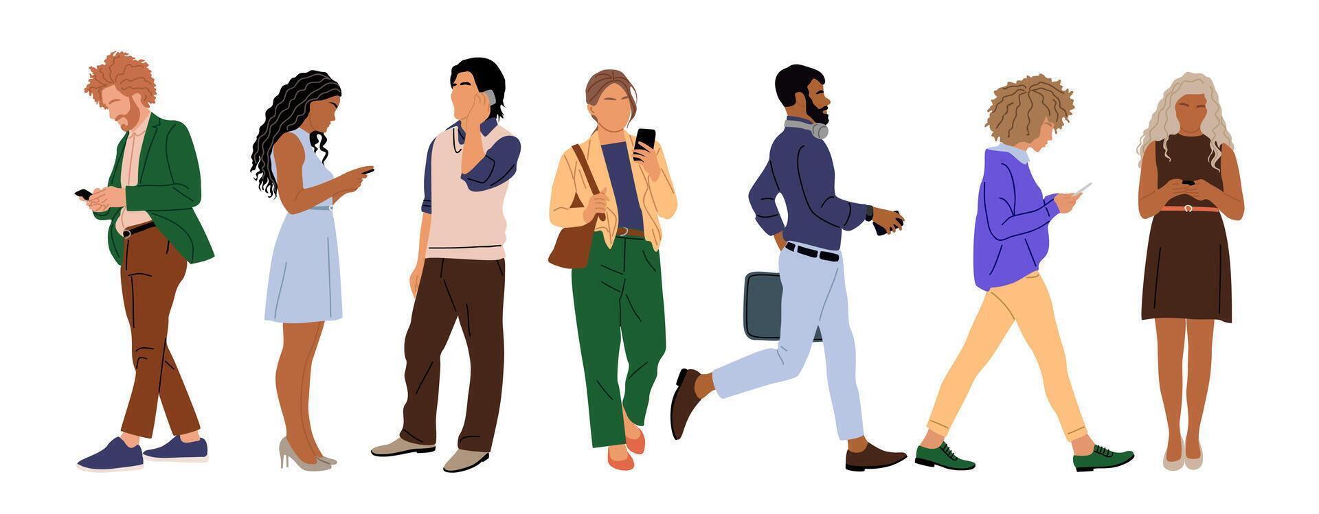 Illustration of people walking and using their cell phones vector