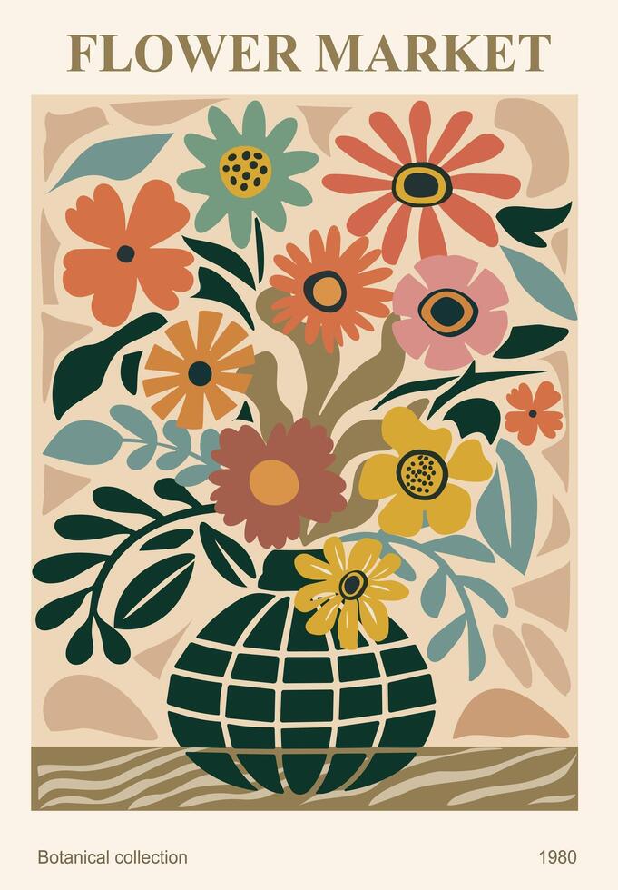 A poster for the flower market in the city vector
