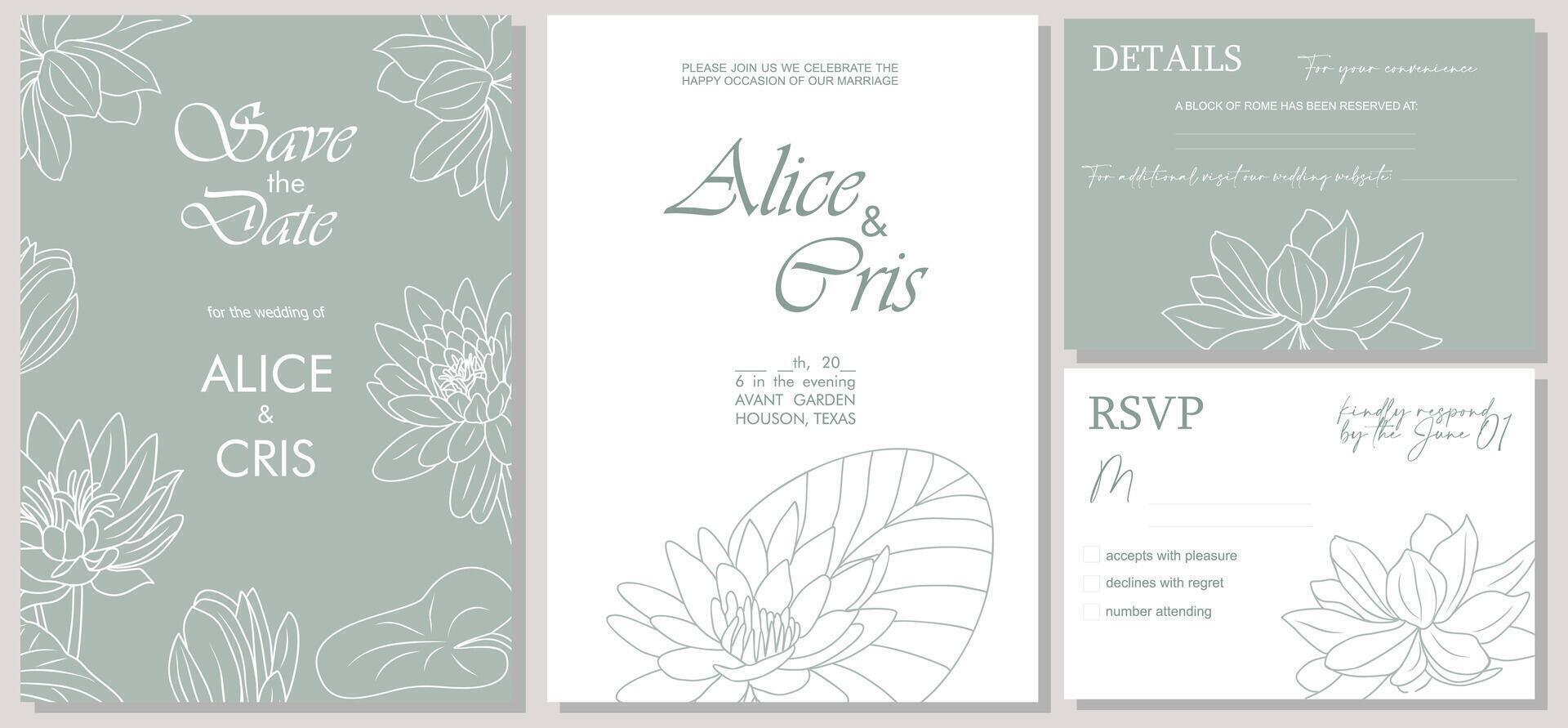 Wedding invitation set with a floral design vector