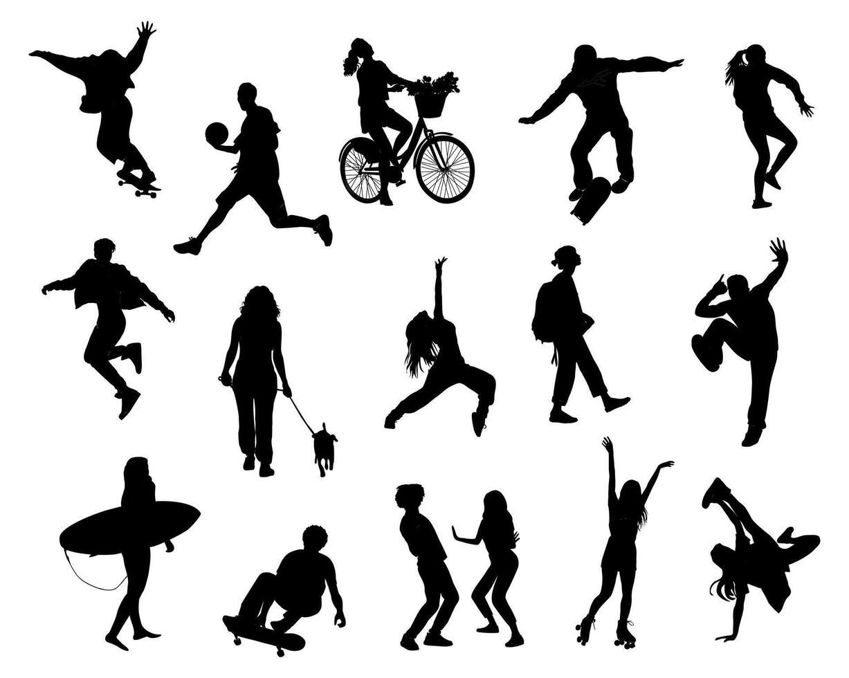 Silhouettes of people doing various activities vector