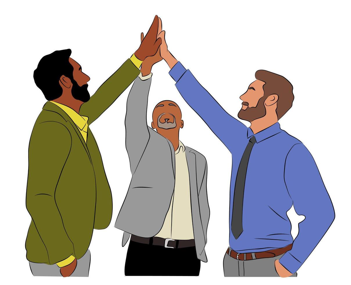 Three men in business suits giving each other high fives vector