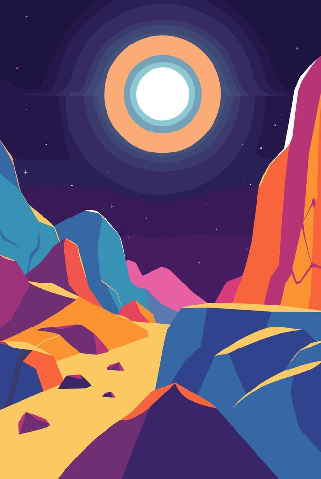 An illustration of a desert landscape with a bright sun vector