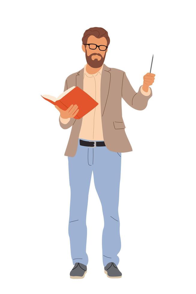 A man with glasses and a beard is holding a book vector