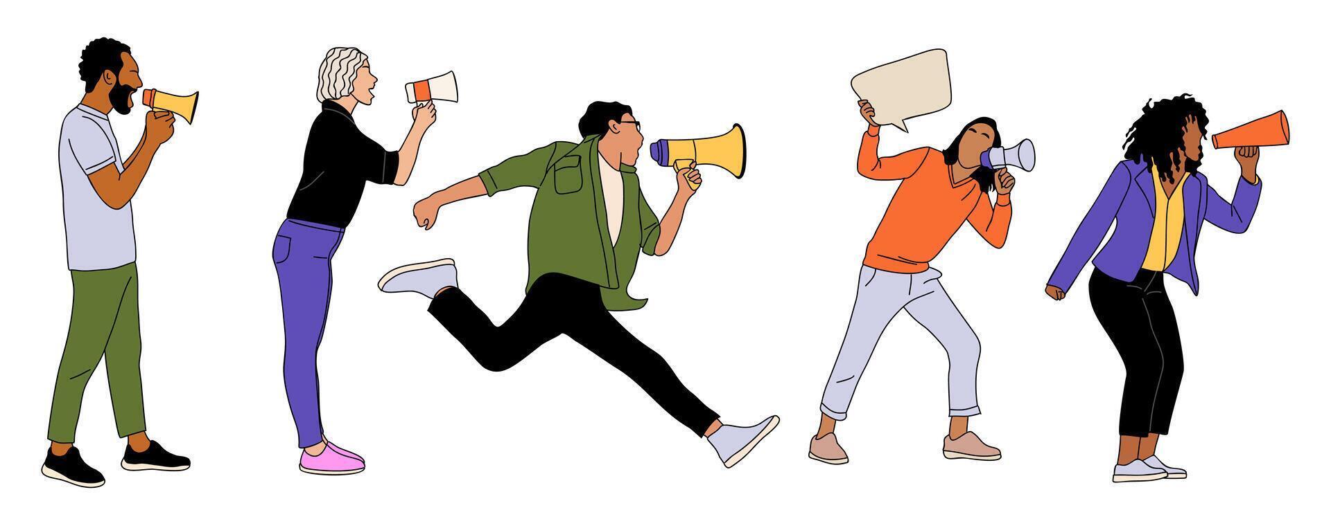 A group of people holding megaphones vector