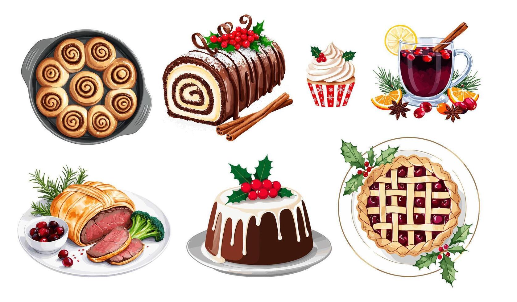 Christmas food icons set vector