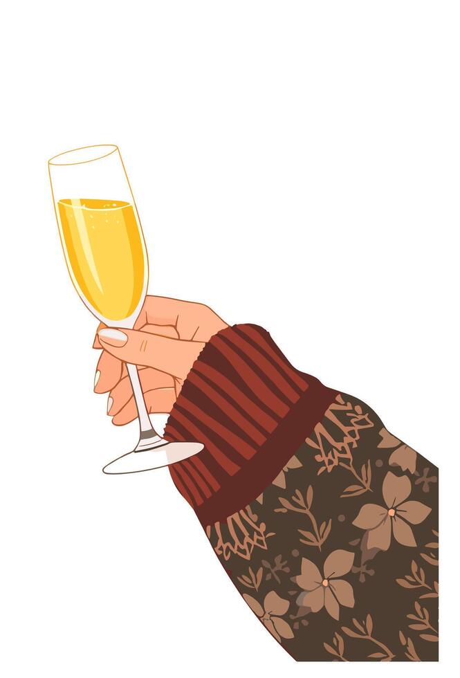 A hand holding a glass of champagne vector